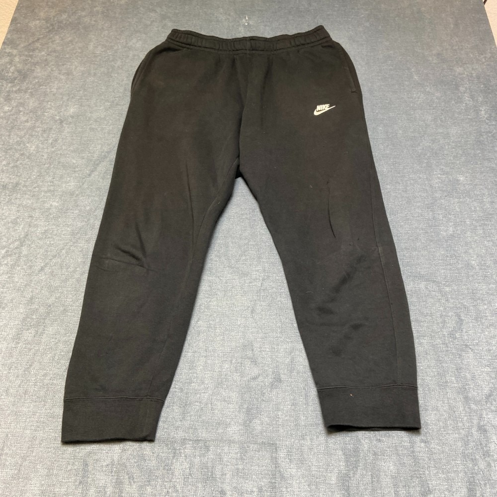 Nike Sweatpants Mens Large Black Logo Fleece Lined Drawstring Waist Tapered Leg